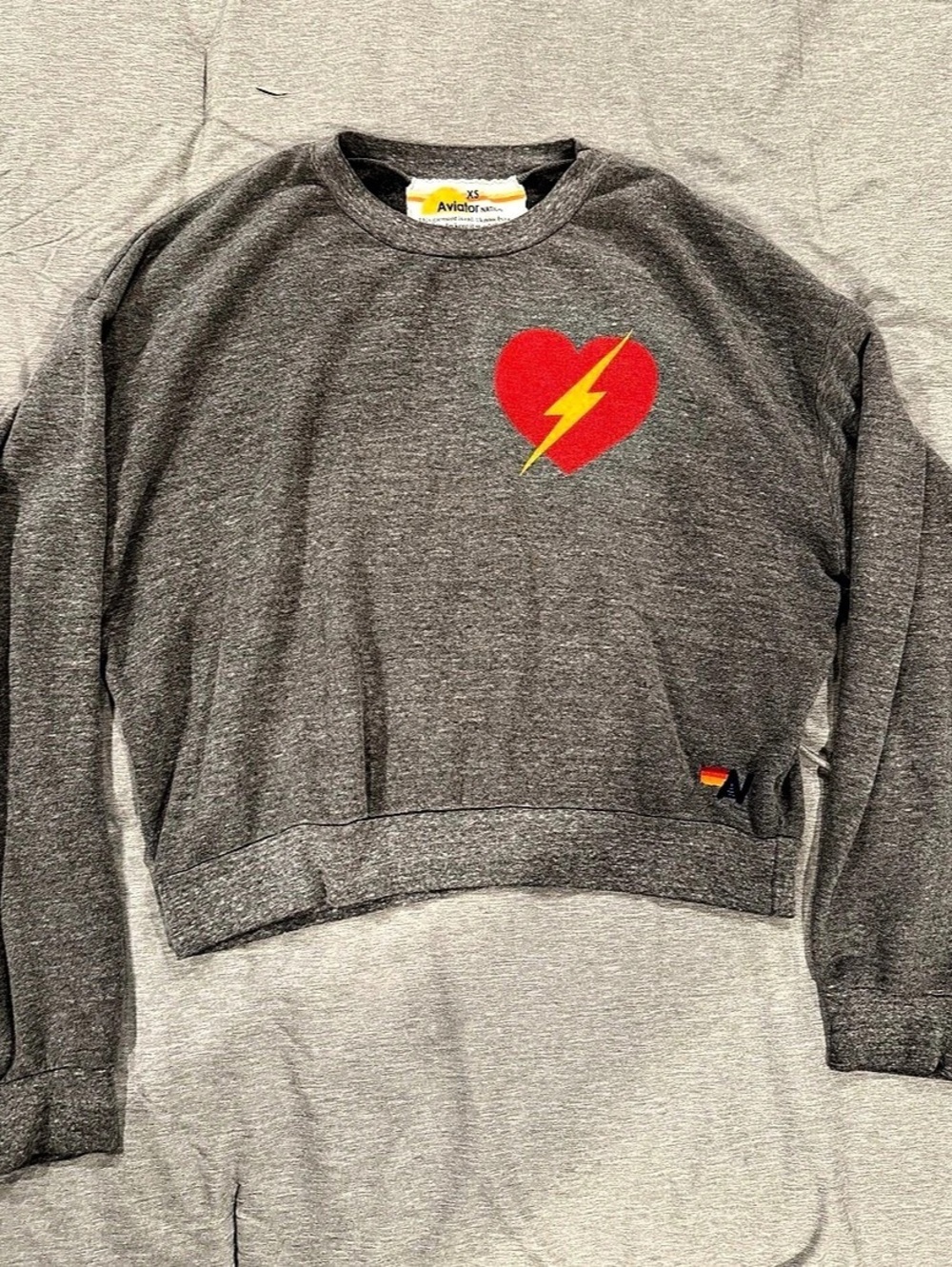 Aviator Nation Heart Bolt Sweatshirt Crewneck Gray Extra Small